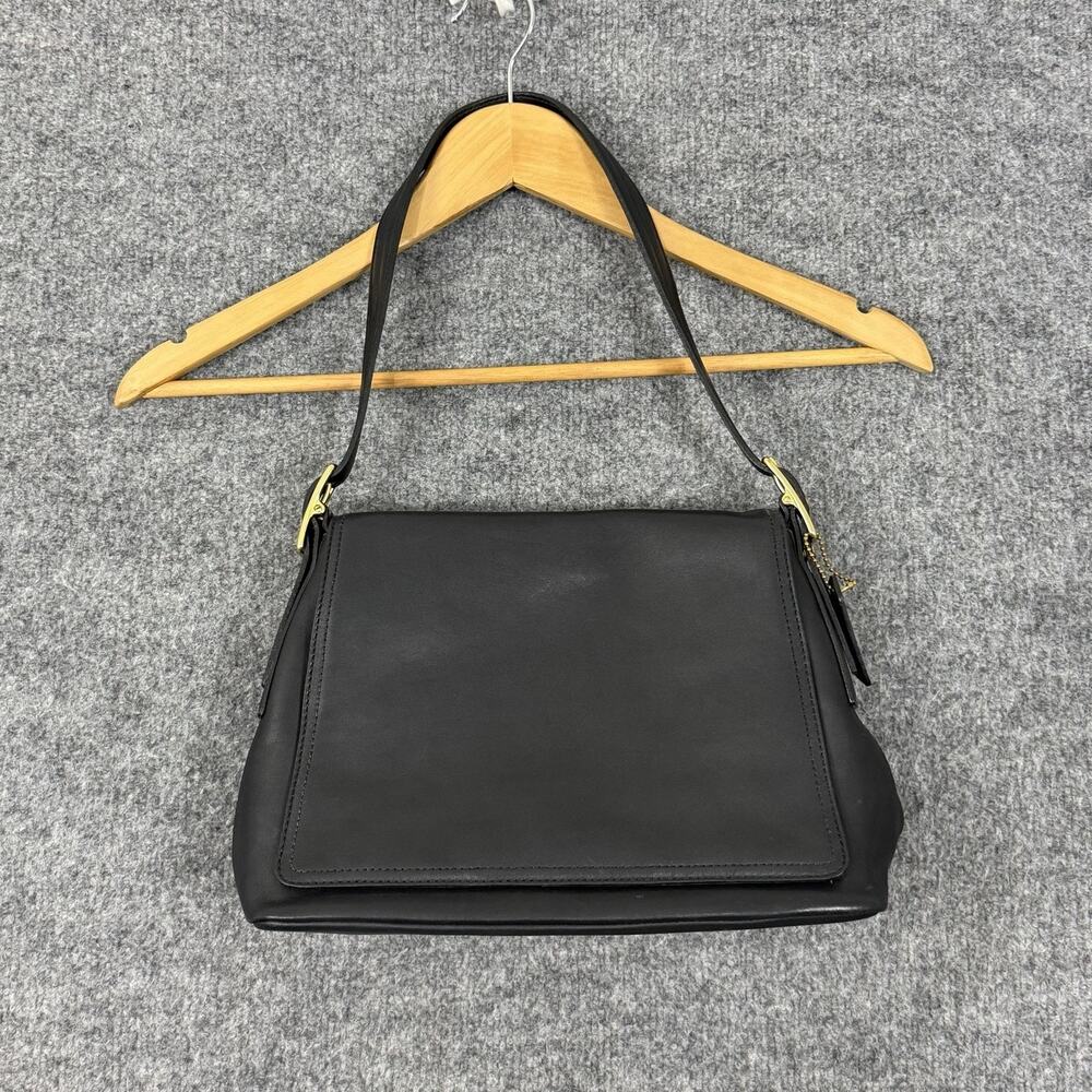 Vtg Coach Legacy 9828 Black Soft Leather Flap Shoulder Bag 90s Minimalist Office
